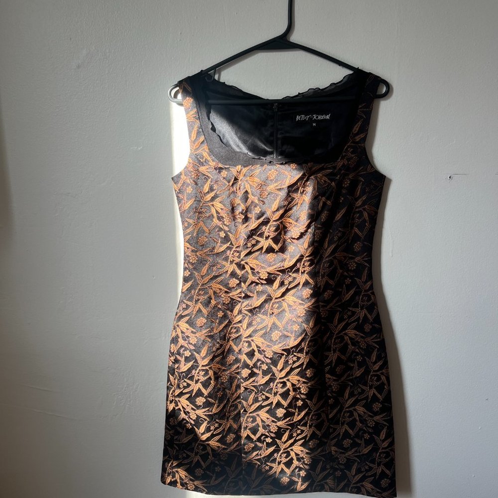 Vintage 90s Y2K Betsey Johnson Brown Jacquard Print Mini Dress